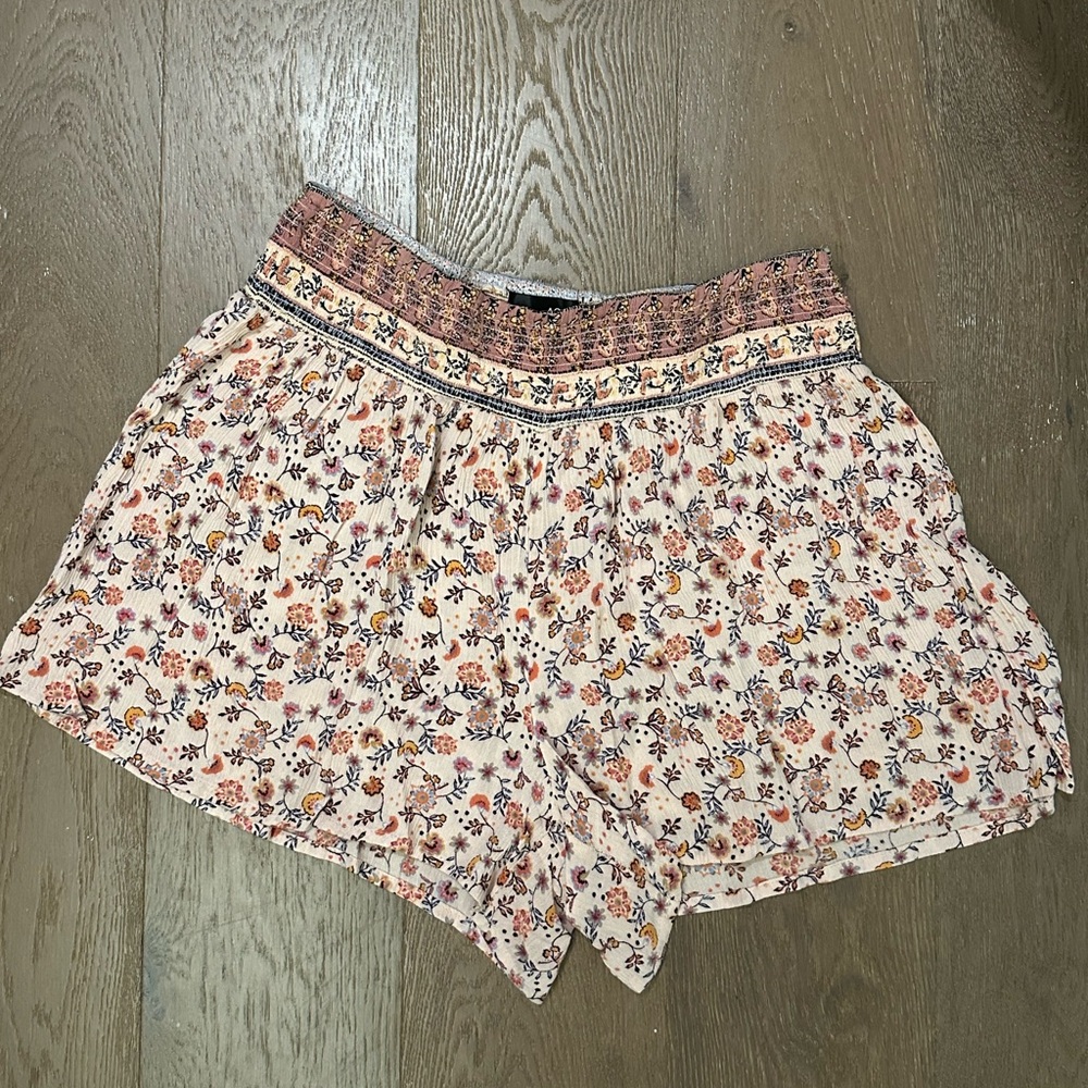 Aqua Striped Floral Flowy Shorts